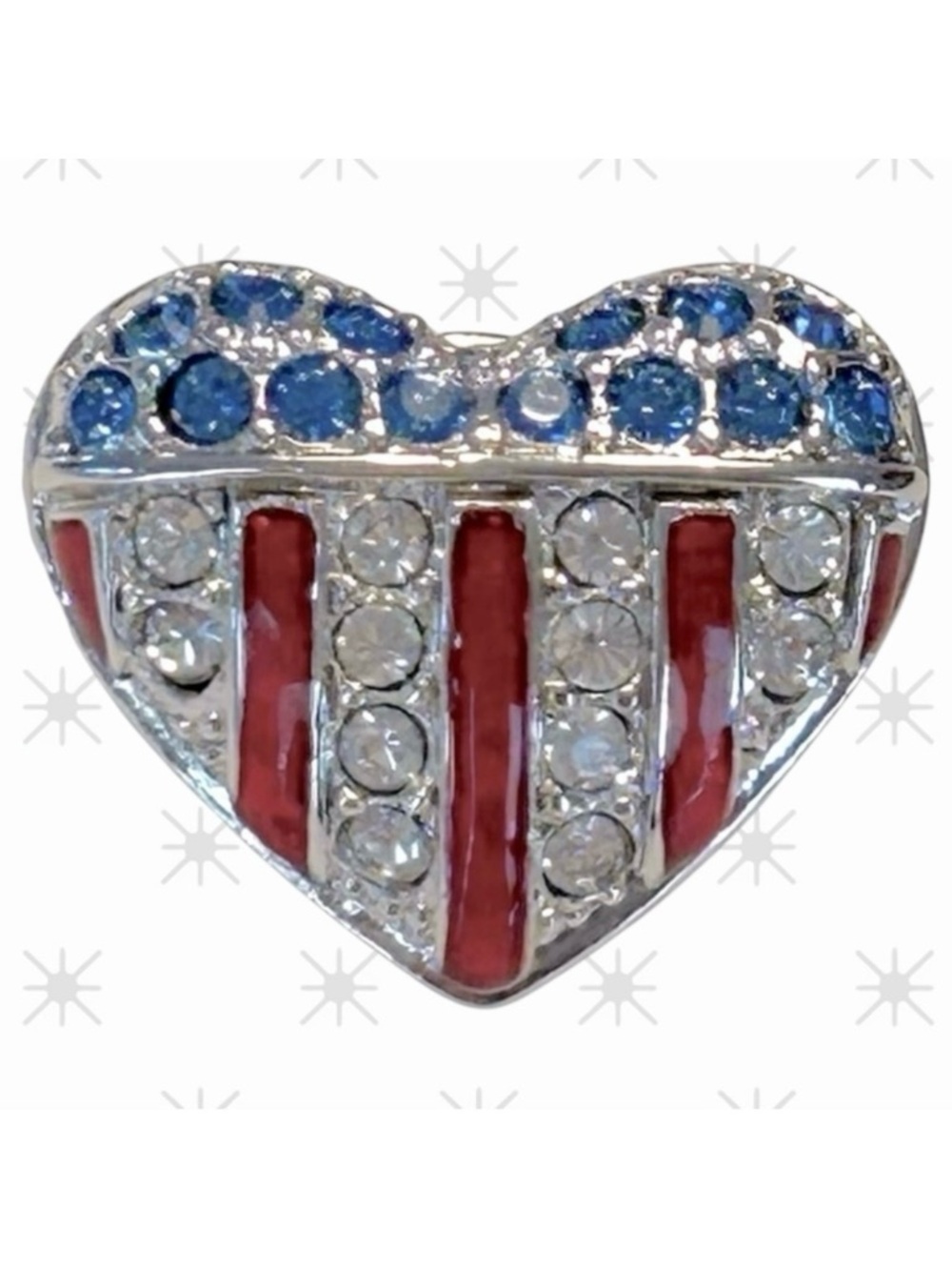 SWAROVSKI CRYSTAL Heart shape Brooch pin American flag Patriotic Beautiful Bling